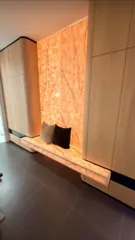 Backlit slab wall and bench